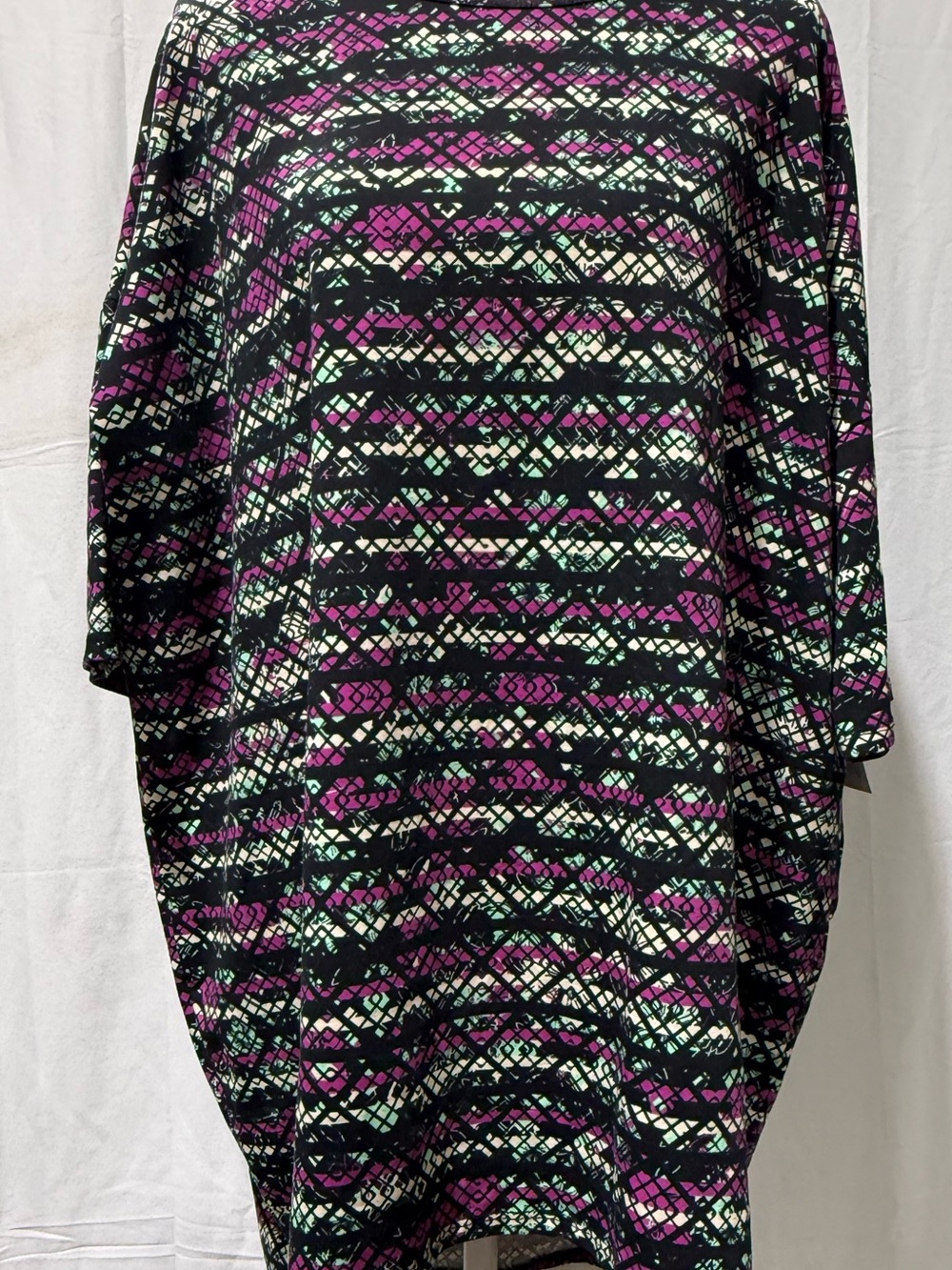 LuLaRoe Black Tunic Dress with Purple and Mint Geo Print